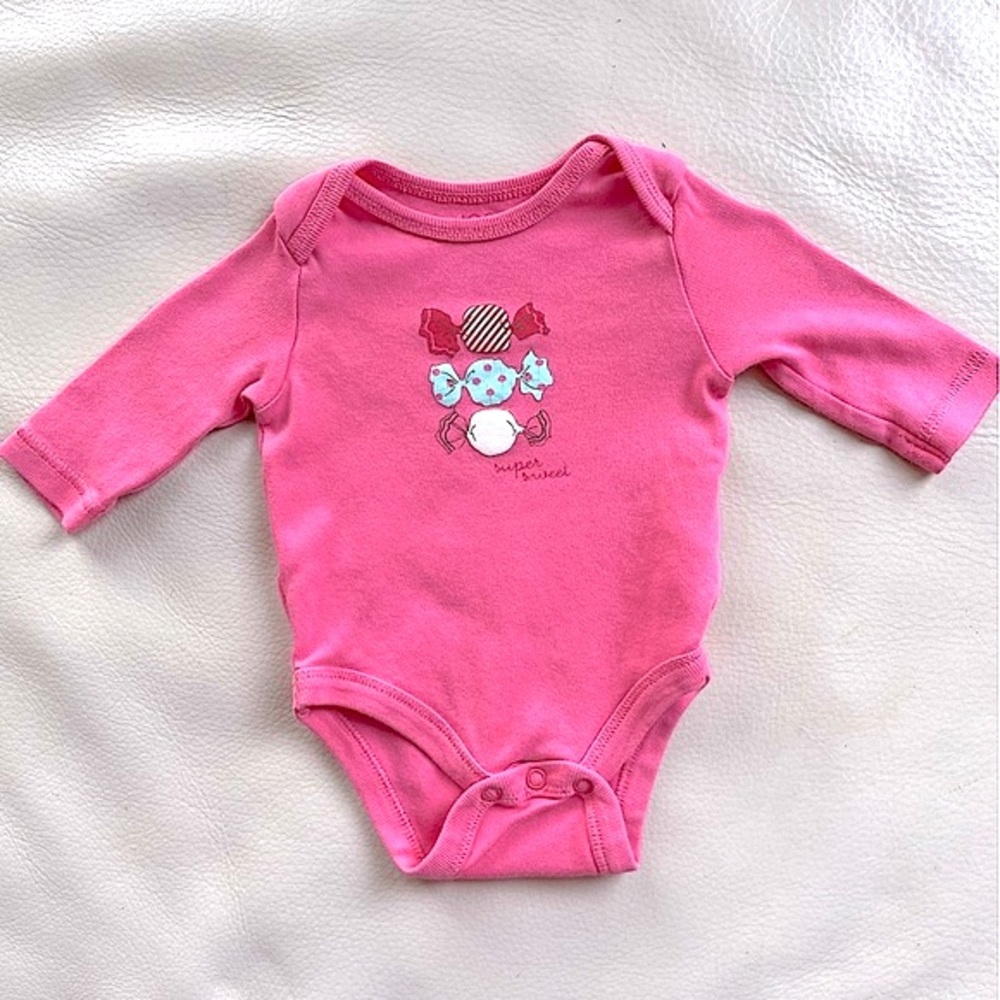 $3 💥 🍭Super Sweet Baby Girl Candy Bonbon Bodysuit, Long Sleeve, Bubble Gum Pink